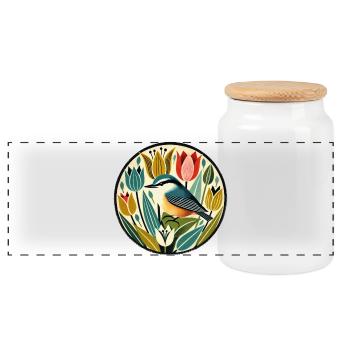 Nuthatch - Panoramic Cookie Jar with Wooden Lid - white - Front