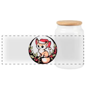 Renard Kawaii en Cercle De Houx Chapeau de Père Noël - Boîte à biscuits avec couvercle en bois - blanc - Devant
