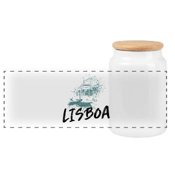 Tramway à Lisbonne illustration bleue - Boîte à biscuits avec couvercle en bois - blanc - Devant