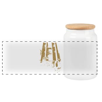 Tram and cathedral in Lisbon ochre illustration - Panoramic Cookie Jar with Wooden Lid - white - Front