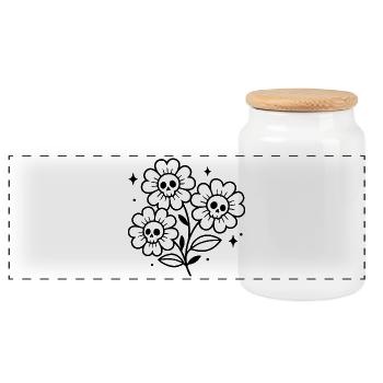 Croquis floral de crâne – Spooky Halloween - Boîte à biscuits avec couvercle en bois - blanc - Devant