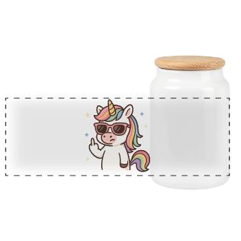 Rebellious Unicorn – Sassy and Magical Humor - Panoramic Cookie Jar with Wooden Lid - white - Front