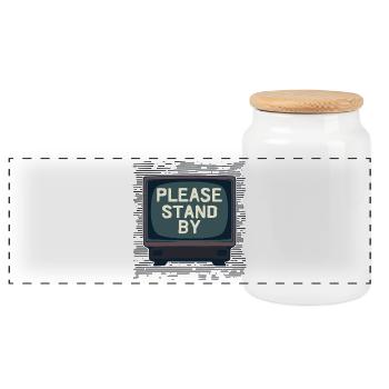 PLEASE STAND BY Bitte Warten – Retro-TV - Panorama Keksdose mit Holzdeckel - Weiß - Vorne