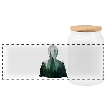 Kunstvolle Silhouette mit Wald und Alpen - Panorama Keksdose mit Holzdeckel - Weiß - Vorne