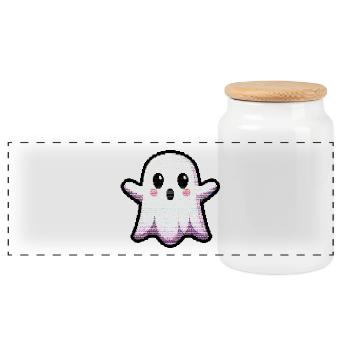 Glitch Pixel Geist sagt "Boo!" – Süß & Retro - Panorama Keksdose mit Holzdeckel - Weiß - Vorne