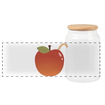 Apfel mit gebogenem Wurm-Akzent - Panorama Keksdose mit Holzdeckel - Weiß - Vorne
