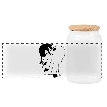 Croquis fantôme avec chat – Halloween adapté aux enfants - Boîte à biscuits avec couvercle en bois - blanc - Devant