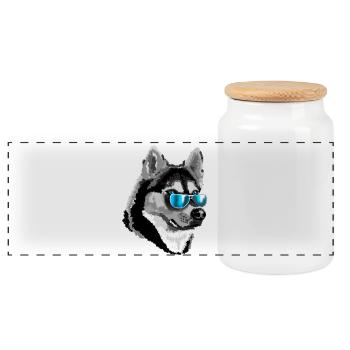Husky avec des lunettes de soleil bleues - Boîte à biscuits avec couvercle en bois - blanc - Devant