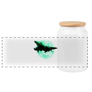 Neon jet in the Green Halo - Panoramic Cookie Jar with Wooden Lid - white - Front