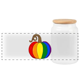 Regenbogen Kürbis PopArt - Panorama Keksdose mit Holzdeckel - Weiß - Vorne