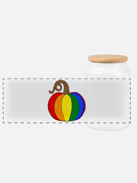Rainbow Pumpkin PopArt - Panoramic Cookie Jar with Wooden Lid - white