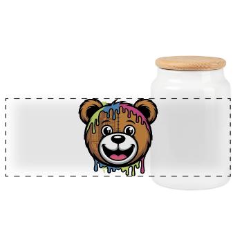 Tête d’ours en peluche colorée dégoulinante Kawaii arc-en-ciel - Boîte à biscuits avec couvercle en bois - blanc - Devant