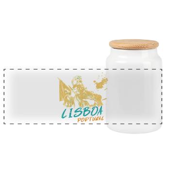 Arch Rua Augusta Lisbon illustration - Panoramic Cookie Jar with Wooden Lid - white - Front
