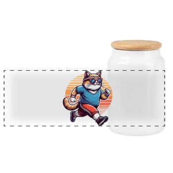 Sportliche Katze joggen Retro Sonnenuntergang  - Panorama Keksdose mit Holzdeckel - Weiß - Vorne