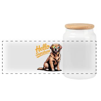 Hello Sunshine - Cooles Golden Retriever Haustier Logo - Panorama Keksdose mit Holzdeckel - Weiß - Vorne