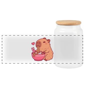 Le mignon capybara adore manger des nouilles ramen - Boîte à biscuits avec couvercle en bois - blanc - Devant