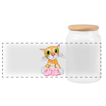cute - Panoramic Cookie Jar with Wooden Lid - white - Front