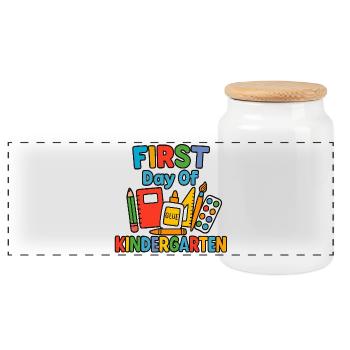 Erster Tag im Kindergarten - Panorama Keksdose mit Holzdeckel - Weiß - Vorne