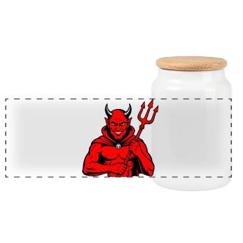 Devil Trident Satan Hell Evil Horns Horror - Panoramic Cookie Jar with Wooden Lid - white - Front