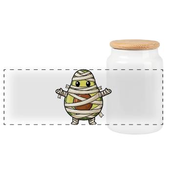 Lustiger Halloween Avocado Monster Mumie Cartoon - Panorama Keksdose mit Holzdeckel - Weiß - Vorne