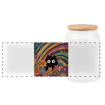 Katze im Blumensommer Katzen Katzenbild Regenbogen - Panorama Keksdose mit Holzdeckel - Weiß - Vorne