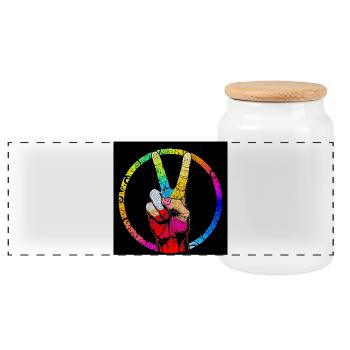 Colorful Peace Hand Swirl - Panoramic Cookie Jar with Wooden Lid - white - Front
