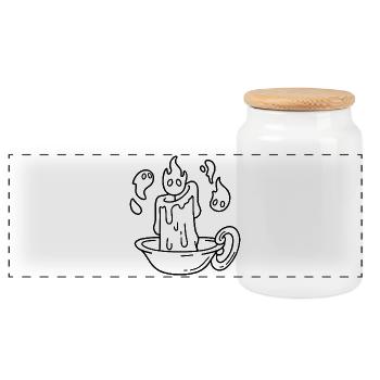Candle sketch – warm light in a classic bowl - Panoramic Cookie Jar with Wooden Lid - white - Front