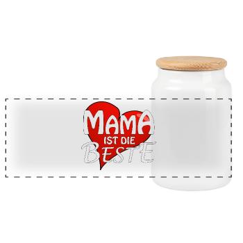 MAMA IST DIE BESTE - Panorama Keksdose mit Holzdeckel - Weiß - Vorne