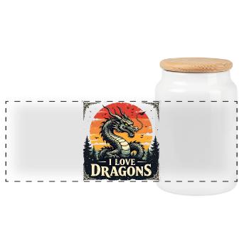 I Love Dragon Sunset - Panoramic Cookie Jar with Wooden Lid - white - Front