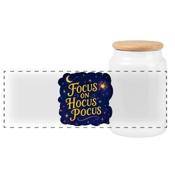 Focus on Hocus Pocus–Magisches Hexenspruch Design - Panorama Keksdose mit Holzdeckel - Weiß - Vorne