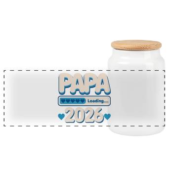 Papa 2026 Chargement | Cadeau bébé père fier - Boîte à biscuits avec couvercle en bois - blanc - Devant