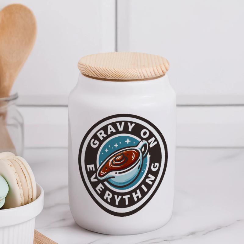 Gravy sauce patch on everything Panoramic Cookie Jar with Wooden Lid