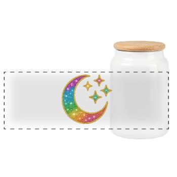 Bébé Lune | Arc-en-ciel Lune Étoile Paillettes - Boîte à biscuits avec couvercle en bois - blanc - Devant