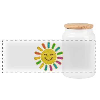 Baby Sun | Glittering sunshine Smiling sun - Panoramic Cookie Jar with Wooden Lid - white - Front
