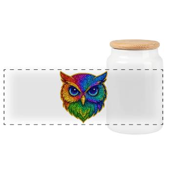Owl | Tawny Owl | Rainbow Owl Magic - Panoramic Cookie Jar with Wooden Lid - white - Front