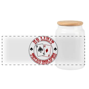 Poker Karten No Limit – Texas Hold’em Design - Panorama Keksdose mit Holzdeckel - Weiß - Vorne