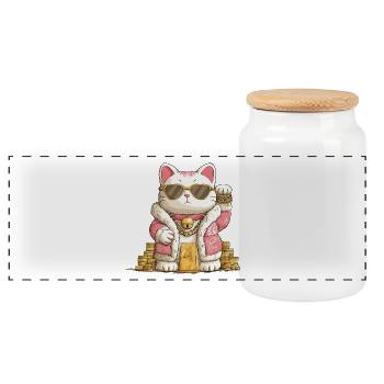 Golden Maneki Neko - Panoramic Cookie Jar with Wooden Lid - white - Front