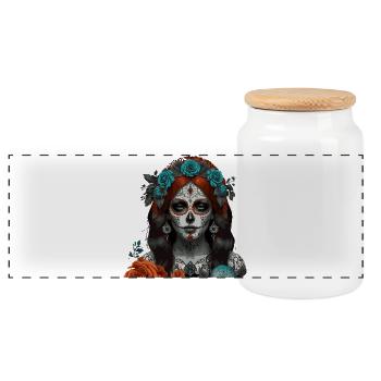 Sugar Skull Queen Portrait - Panoramic Cookie Jar with Wooden Lid - white - Front