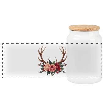 Hirschgeweih & Rosen - Boho Nature Design - Panorama Keksdose mit Holzdeckel - Weiß - Vorne