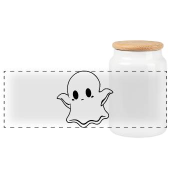 Halloween T-shirt Ghost spooky cute shirt - Panoramic Cookie Jar with Wooden Lid - white - Front