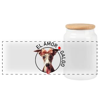 Galgo Love Dog Bow Ribbon - Panoramic Cookie Jar with Wooden Lid - white - Front