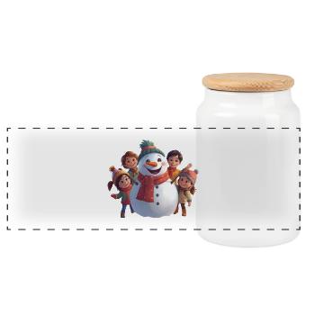 Bonhomme de neige et amis en hiver - Boîte à biscuits avec couvercle en bois - blanc - Devant