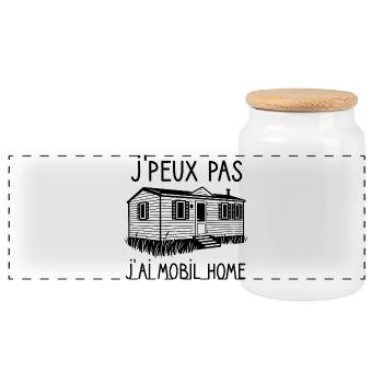 T-shirt mobile home camping humour - Panoramic Cookie Jar with Wooden Lid - white - Front