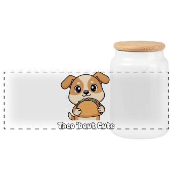 Taco Hund Charm Taco Bout Cute - Panorama Keksdose mit Holzdeckel - Weiß - Vorne