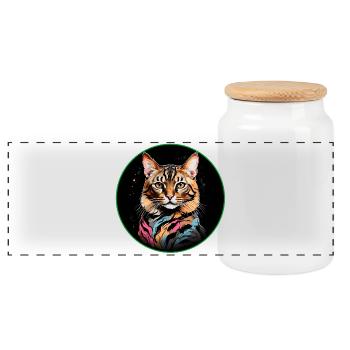 Bengal cat with scarf - Panoramic Cookie Jar with Wooden Lid - white - Front