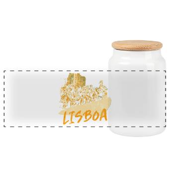 Monument Discoveries Lisbon ochre illustration - Panoramic Cookie Jar with Wooden Lid - white - Front