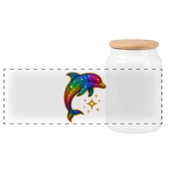 Regenbogenleuchtender Delfin der Sterne - Panorama Keksdose mit Holzdeckel - Weiß - Vorne