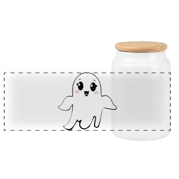 Halloween_T-shirt_Gespenst_spooky_cute_1_bunt - Panorama Keksdose mit Holzdeckel - Weiß - Vorne
