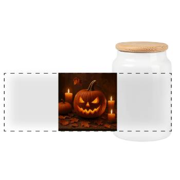 Halloween - Citrouille - Boîte à biscuits avec couvercle en bois - blanc - Devant