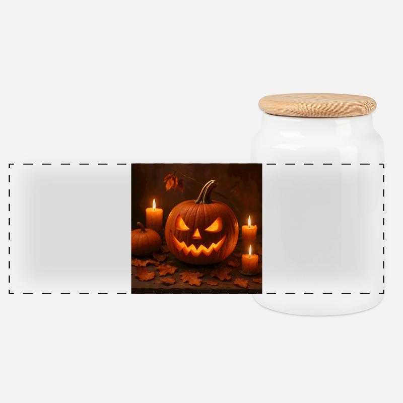 Halloween - Kürbis - Panorama Keksdose mit Holzdeckel - Weiß